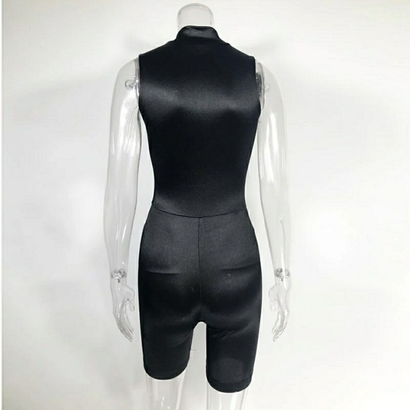 Satin Black Romper w/ Zipper - Picture 2 of 4